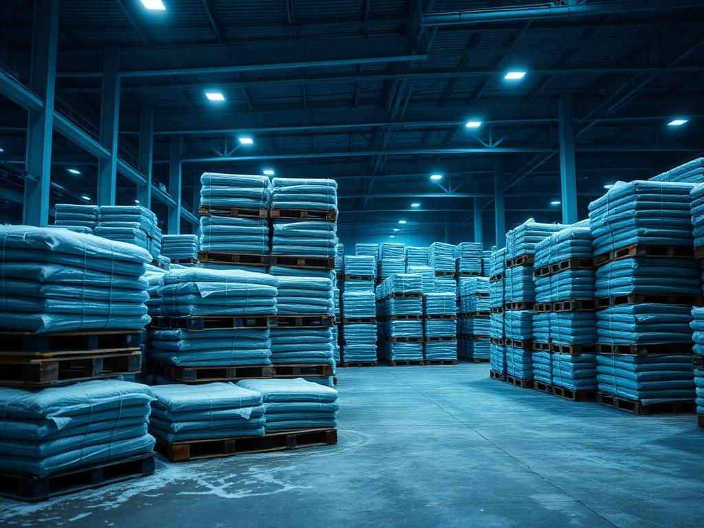 Industrial cold storage warehouse with racked frozen pallets and blast freezing units — ColdMatch Group cold chain and refrigeration procurement — Chile