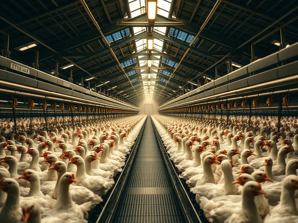 Commercial poultry house with broiler chickens, ducks and turkeys on automated feeding lines — HatchMatch Group poultry and hatchery equipment procurement — Cairo, Egypt