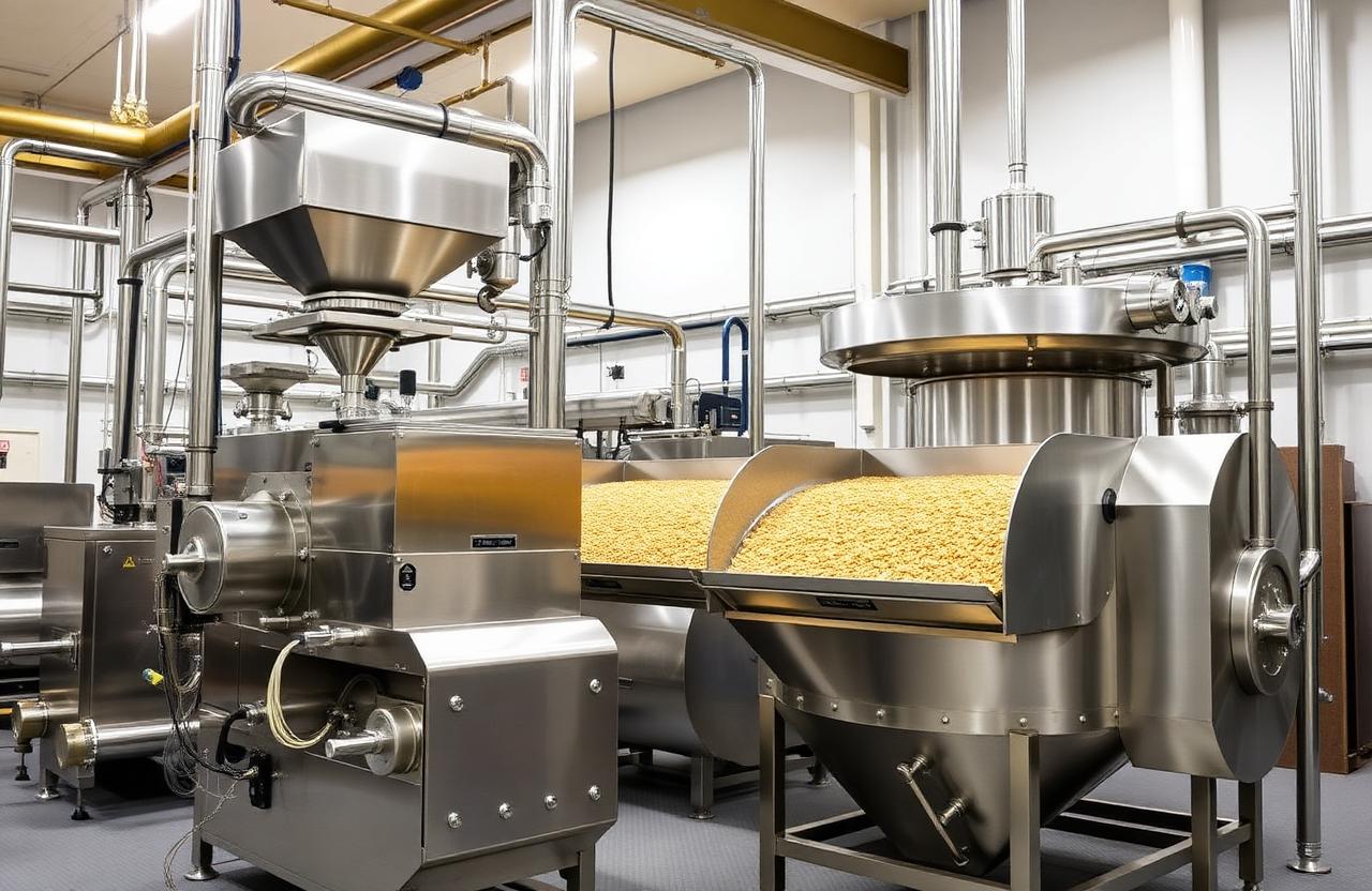 Twin-screw extrusion and drying line for aquafeed production inside a factory