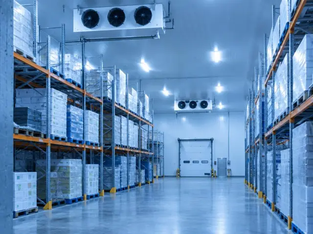 Refrigerated cold-storage warehouse with racking